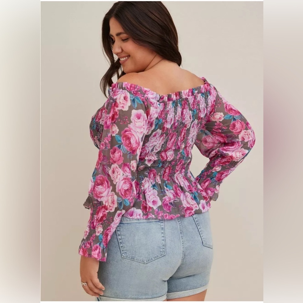 Torrid Floral Smocked Waist Off-Shoulder Top.   Size-4